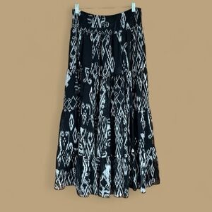 Coldwater Creek Skirt Sheer Lined Elastic Waist Black and Cream Abstract Print
